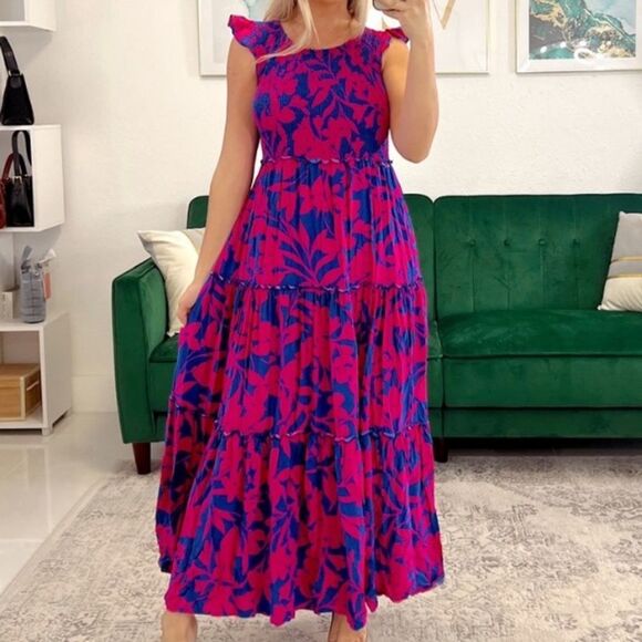 ABEL‎ THE LABEL NWOT Angelica Floral Smocked Tiered Maxi Dress - Picture 1 of 8